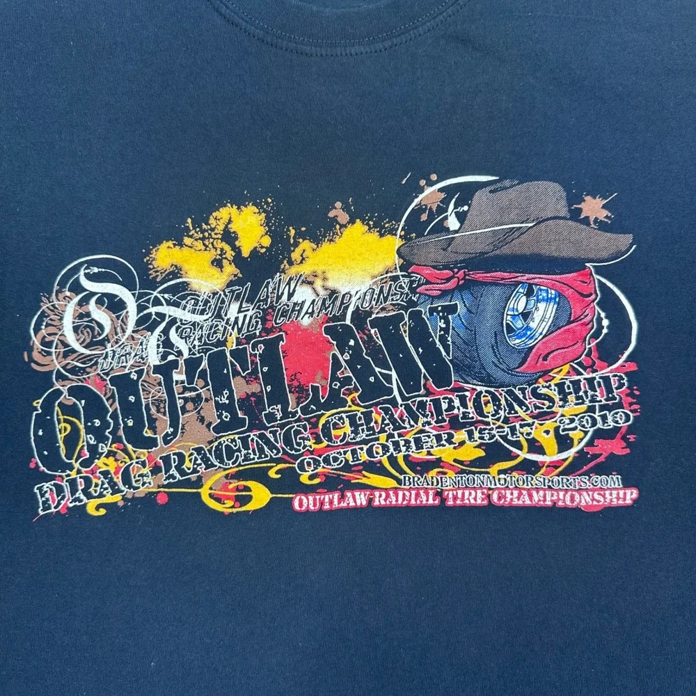 Gildan T-Shirt Mens 2XL Navy Blue 2010 Outlaw Drag‎ Racing Championship Graphic